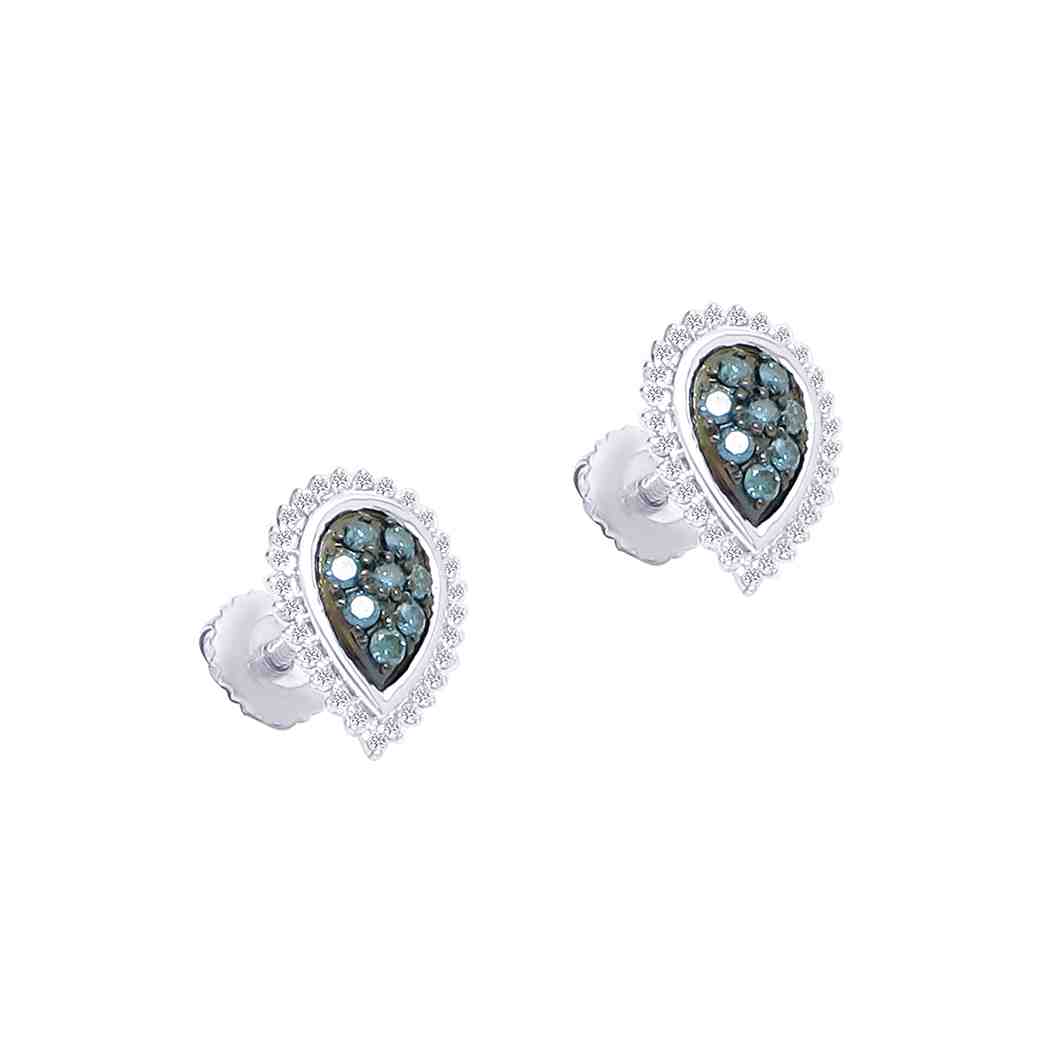 Teardrop Blue & White Diamond Stud Earring PD31040AER